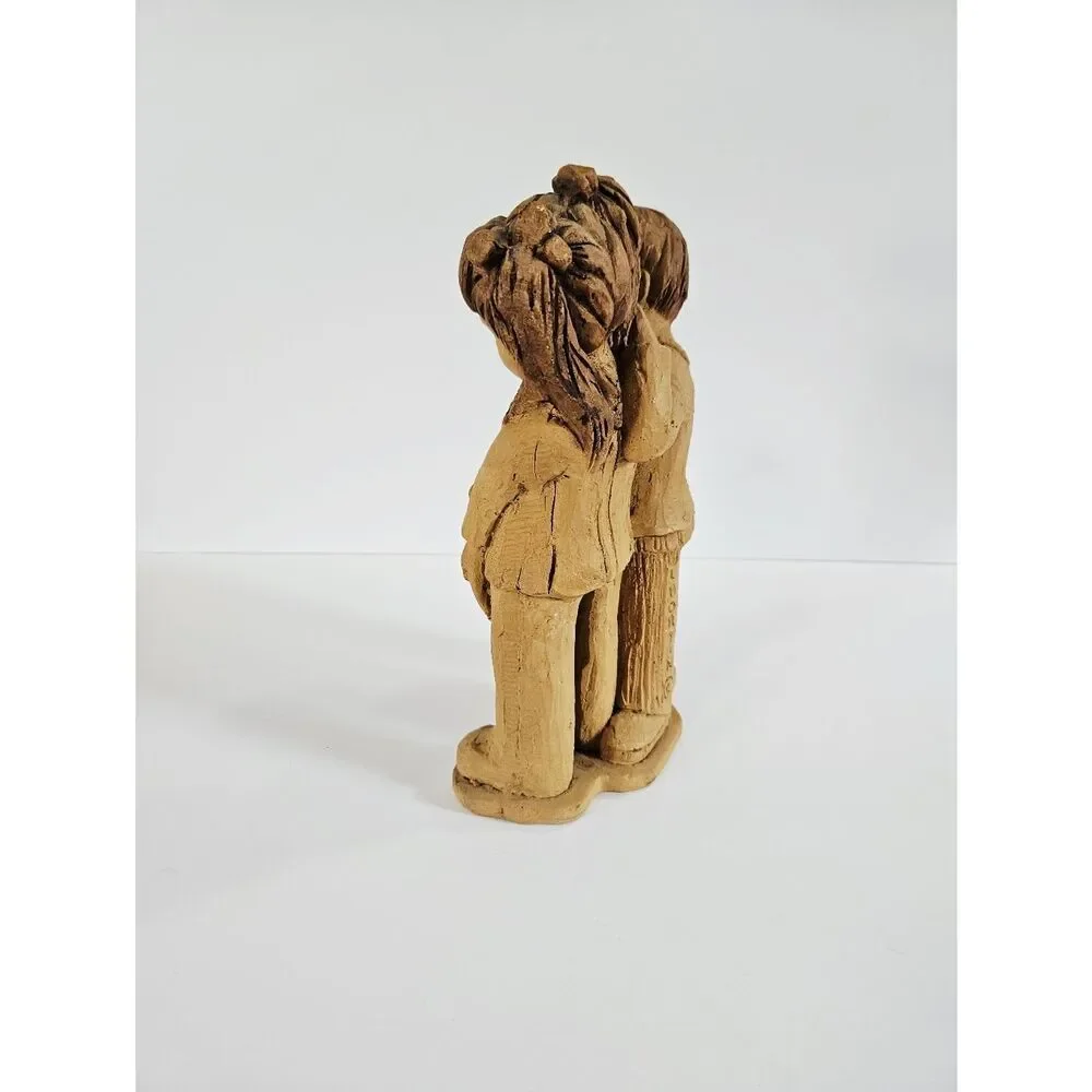 Vintage '70s Lee Bortin Studio Art Boy & Girl Clay Statue Figurine Sculpture